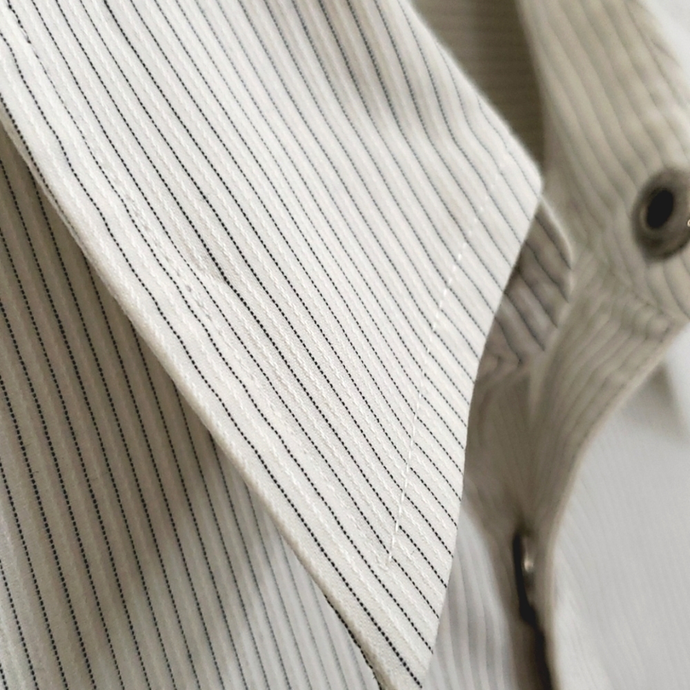 Armani Exchange Creme Textured Pinstripe Longsleeve Button down Shirt - Picture 7 of 15